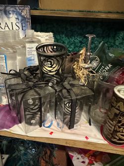 Black Ribbon Wrapped Glass Votive Cups With Diamond Gem Throughout Glass 2.00 Each I Have 2 Cases Left 48 Candles In Total 2.00 Each Party Decor