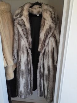 James McQuay Vintage Full Length Fur Coat Size 12 Gray White Fur Made in New York