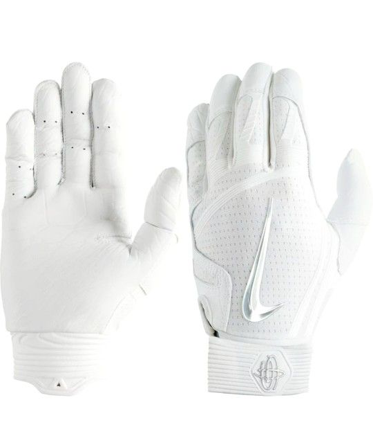 BRAND NEW NIKE HUARACHE ELITE BASEBALL BATTING GLOVES College White CHROME ADULT Sizes Large