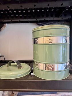 Green Metal Pet Food Storage Canister