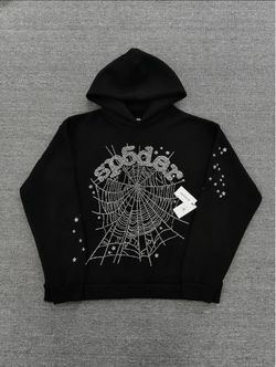 Sp5der Black Rhinestone Hoodie Size S