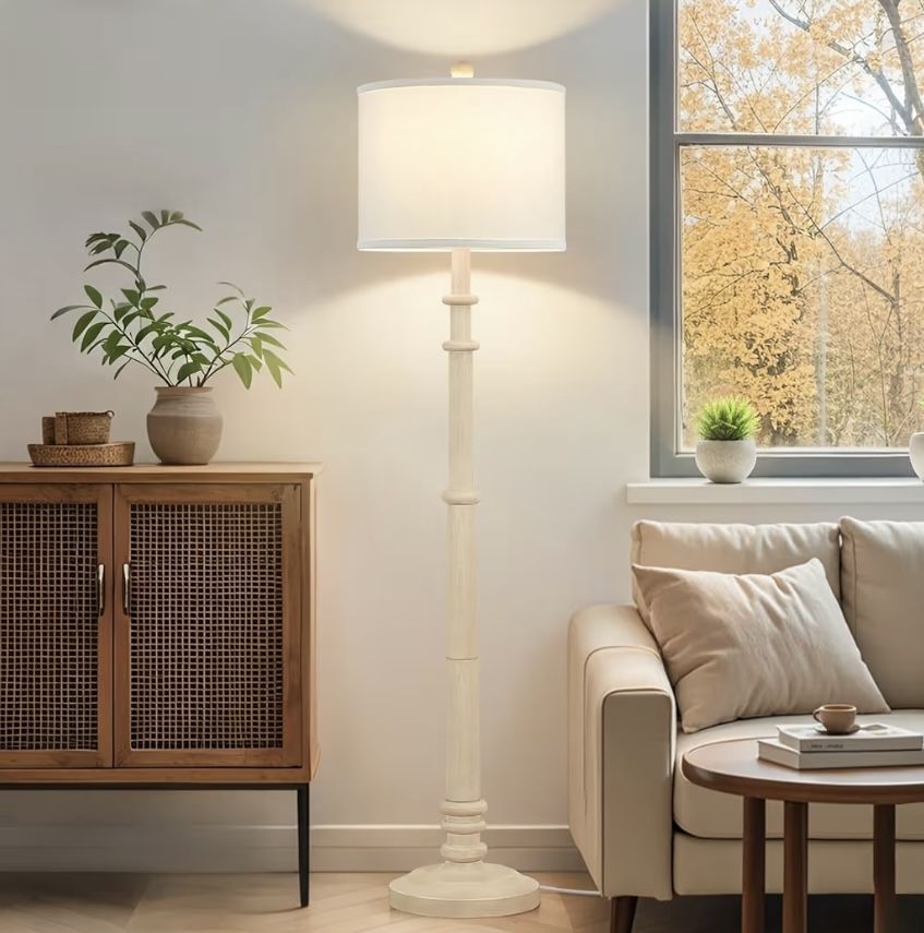 Floor Lamps for Living Room - 60" Resin Farmhouse Floor Lamp with 3 Color Temperatures Oatmeal Wash