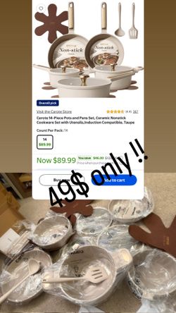 Ceramic Cookware Set Nonstick, 14pcs Pots and Pans Set Nonstick, Non-Toxic & PFAS-Free, Dishwasher, RV/Camping Cookware Set, Cooking Pots with Lids, L