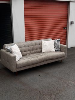 Mid-Century Modern Tufted Gray Sofa