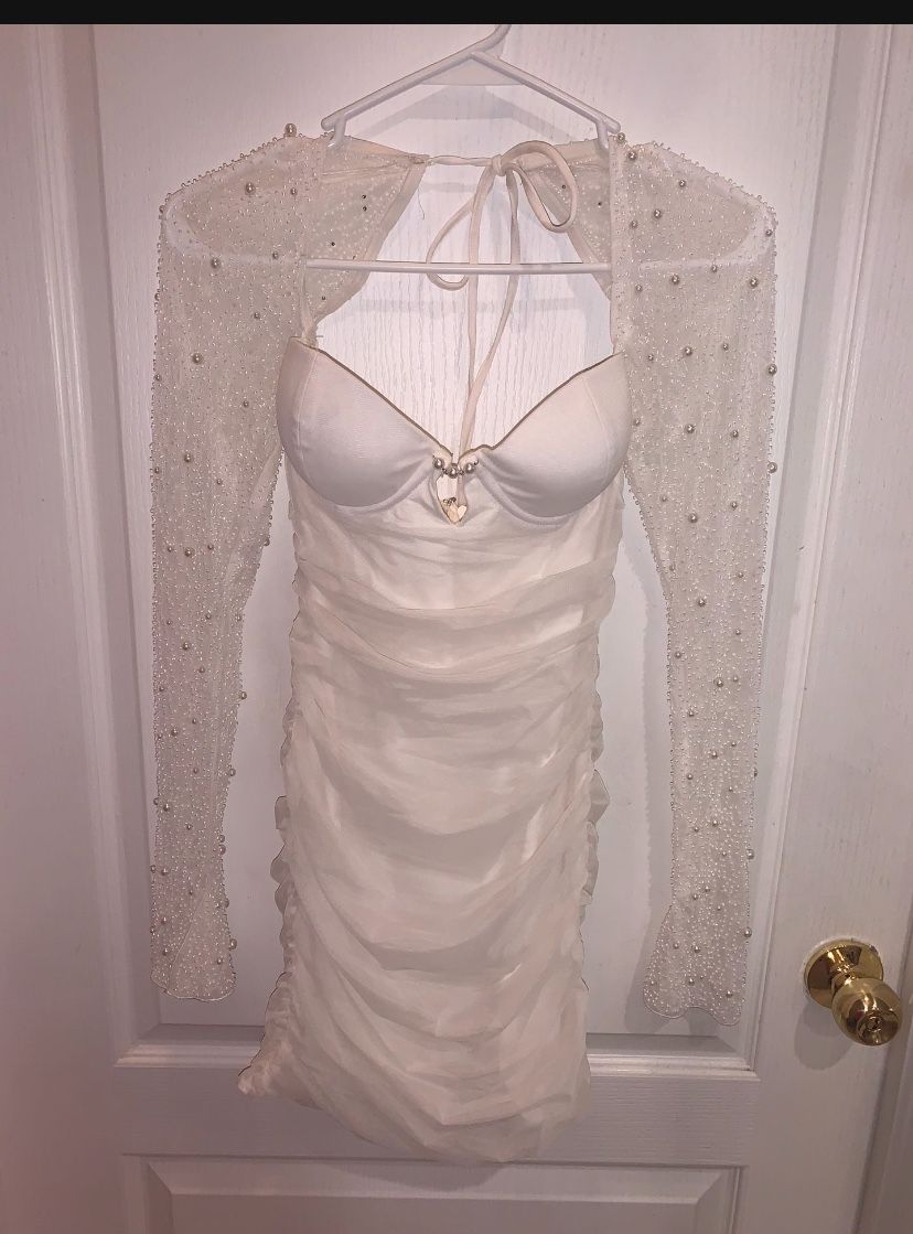 New Oh Polly White Dress With Pearls Size 2
