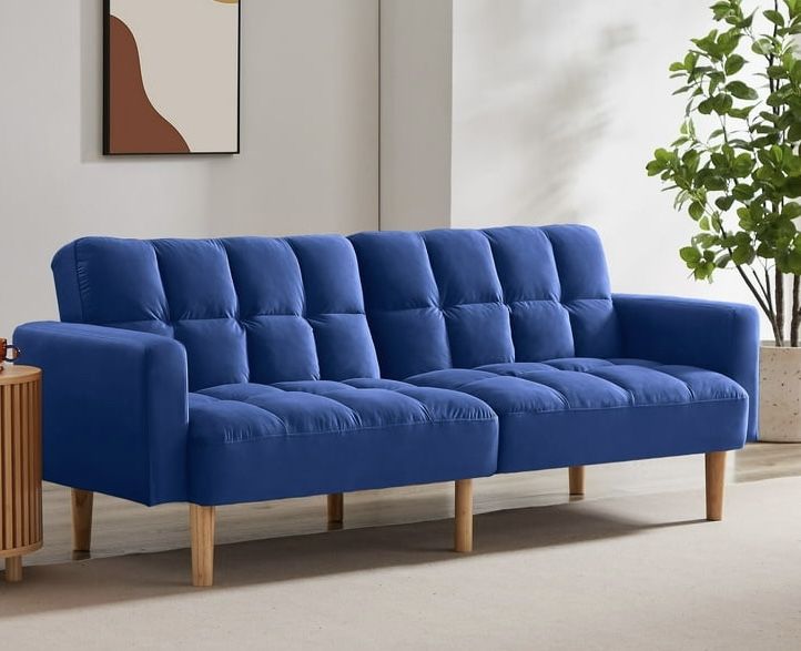 🥨VANOMi Clearance 79.5'' Convertible Sofa Square Arm Futon Sleeper for Living Room Apartment Small Space, Blue