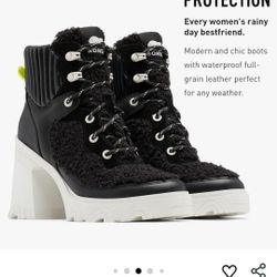 Sorel Women Cozy Sherpa Fleece Fur Leather Lace Boots