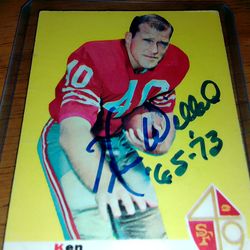 1969  Topps NFL Football 🏈 Player Ken Willard #66 Autograph San Francisco 49ers