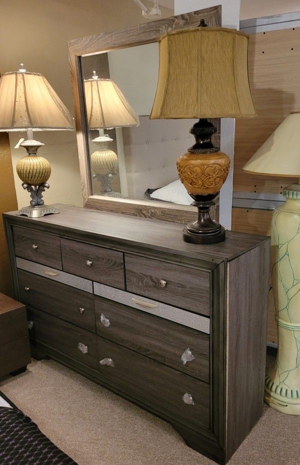 Grey Dresser and Mirror