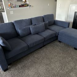 Modern blue Sofa With Storage ottoman-excellent Condition-moving sale