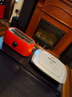 Silver George Foreman Grill & Red Toaster