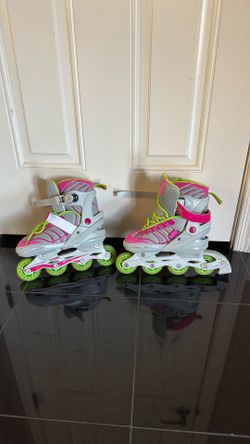 Girl’s DBX In-Line Rollerblades Size 1-4 M Pink Green Gray