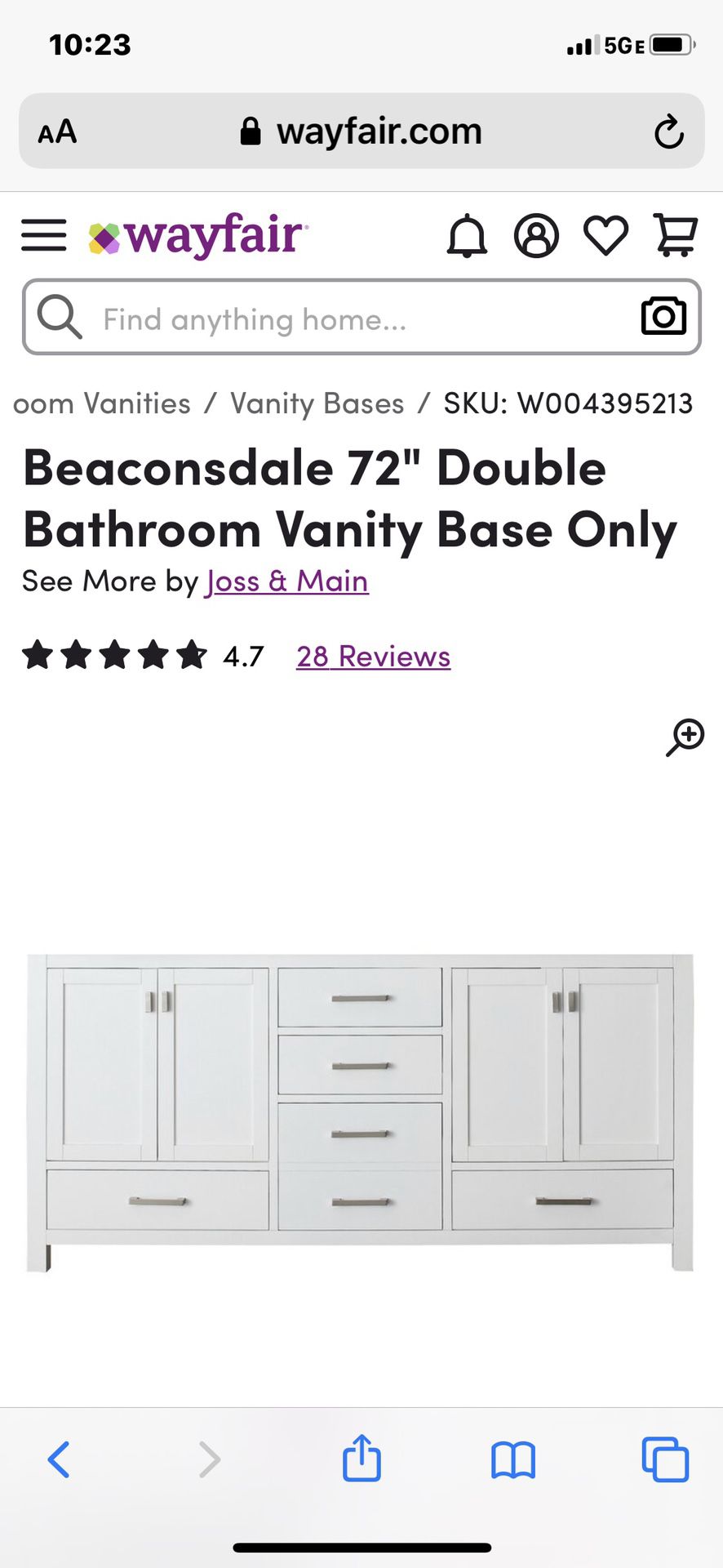 New bathroom vanity 72”, from Wayfair, white  