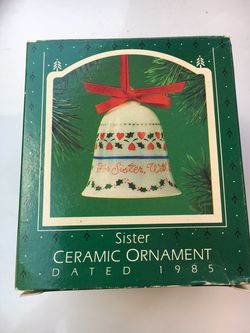 Sister Porcelain Bell Christmas Ornament From 1985, Vintage 80s Era Holiday Season Collectible Decoration