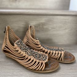 Sam Edelman Beige Sandals Flats Shoes 7.5 Like Prada Gladiator 