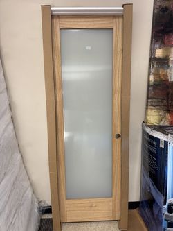 New!! Jeld Wen Rustic 28 in. x 80 in. Left-Hand Full Lite Frosted Glass Natural Unfinished Wood Single Prehung Interior Door