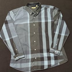 Men's Burberry Brit Teal And Black Nova Check Long Sleeve Tartan Shirt 4x