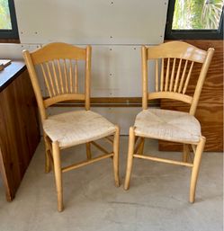 Vintage French Dining Chairs with Woven Rush Seats