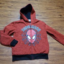 Marvel Spiderman Red And Black Zip Up Hoodie Sweater Boys Size 5/6