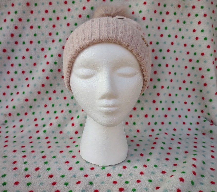 NWT Steve Madden Pink Pom Pom Cheetah Spots Print Beanie Winter Hat