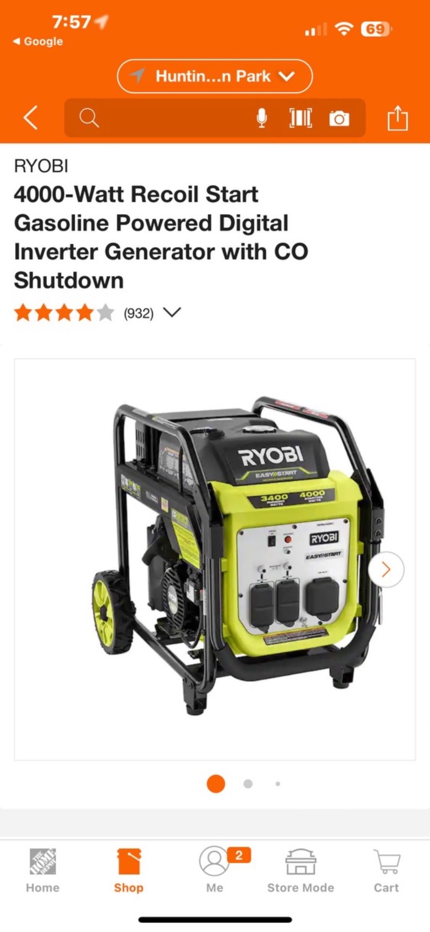 RYOBI 4000-Watt Recoil Start Gasoline