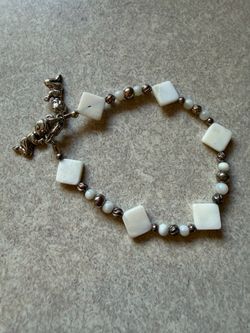 White Stone and Silver Bead Bracelet