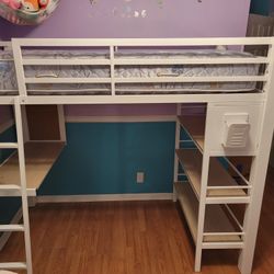 Kids Loft Bed with Desk and Shelves