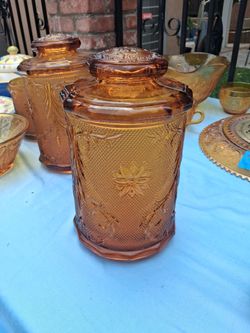 Amber glass biscuit jar
