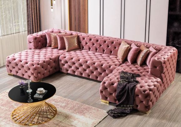 Neva Pink Velvet Double Chaise Sectional