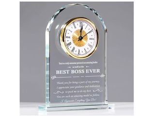 YWHL Best Boss Birthday Gifts for Women Men, Meaningful Boss Appreciation Gift for Female, Laser Engraving Glass Table Clock for Boss's Day Retirement