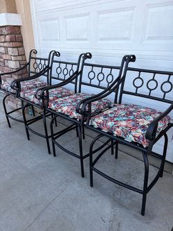 Set of 4 Black Metal Patio Chairs with Cushions