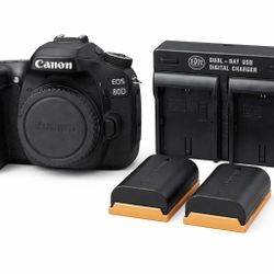 Canon EOS 80D DSLR Camera Body + 3 Batteries & Dual Charger