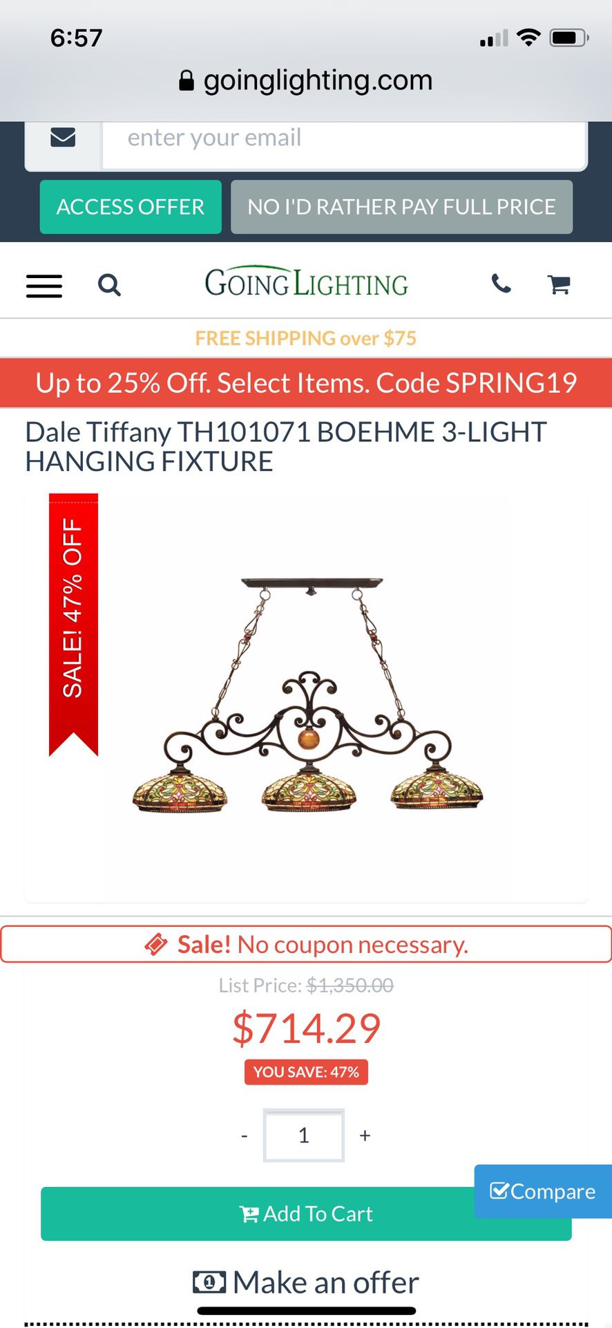 Dale Tiffany Boehme 3 light hanging fixture