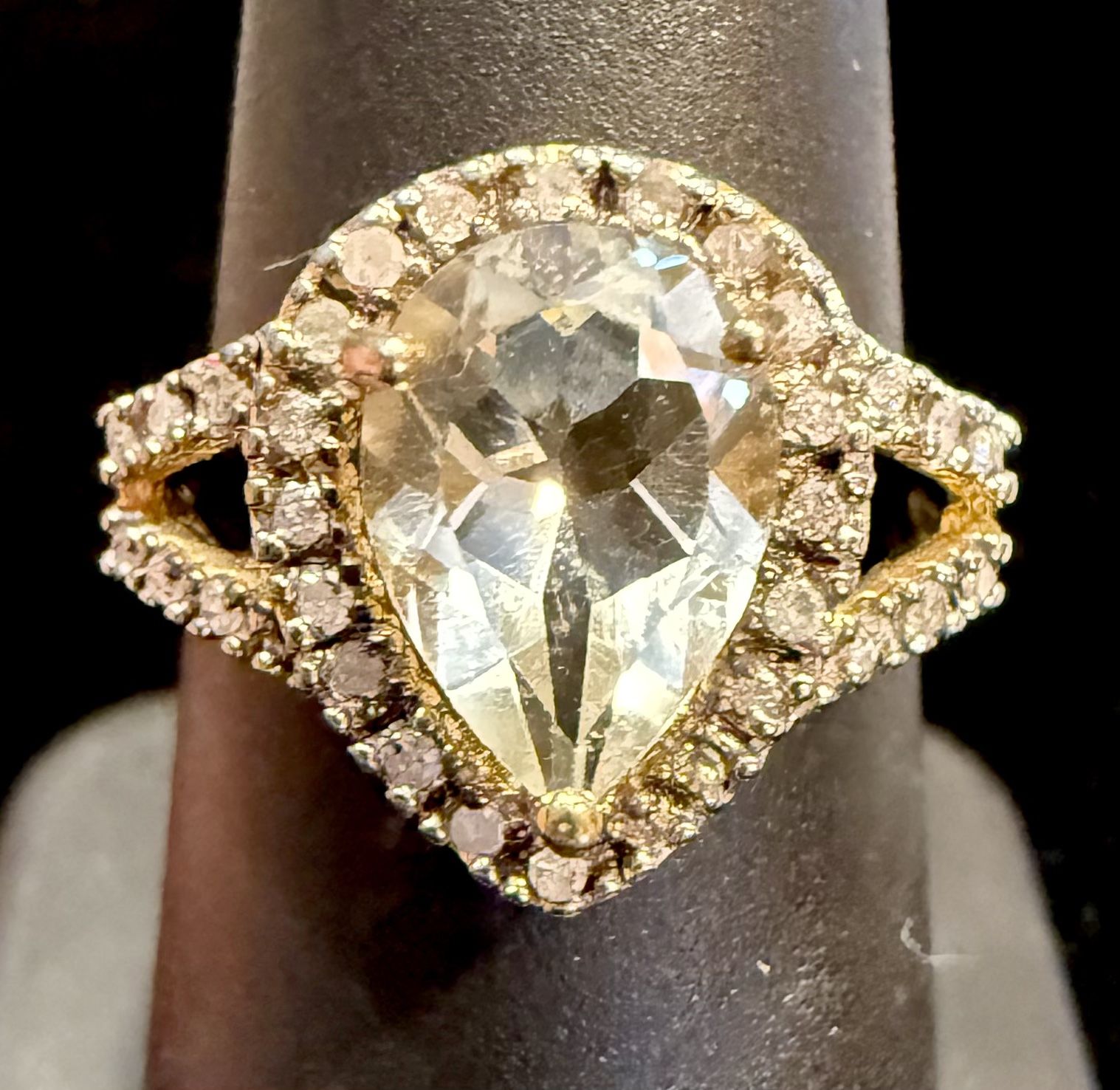 RI NOOR 14K/Sterling 32 Diamonds 0.192ctw RI White Amethyst AAA 1.5ctw Ring Sz 8