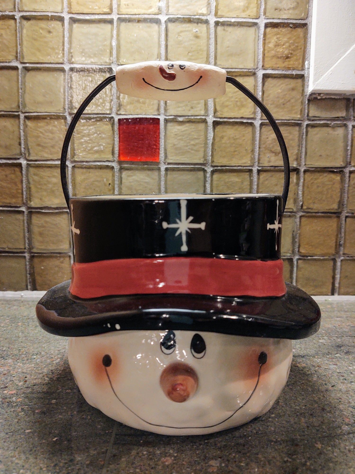 Vintage Stoneware Snowman Decor Piece