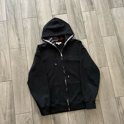 Black Burberry plaided hood zip up