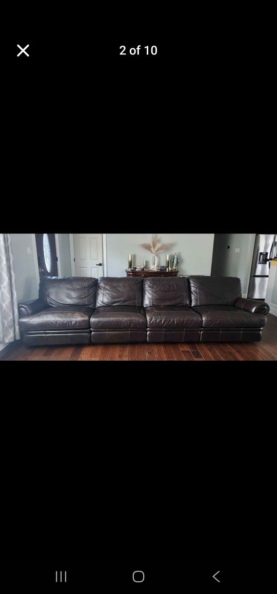 Brown Leather Power Recliner Sofa