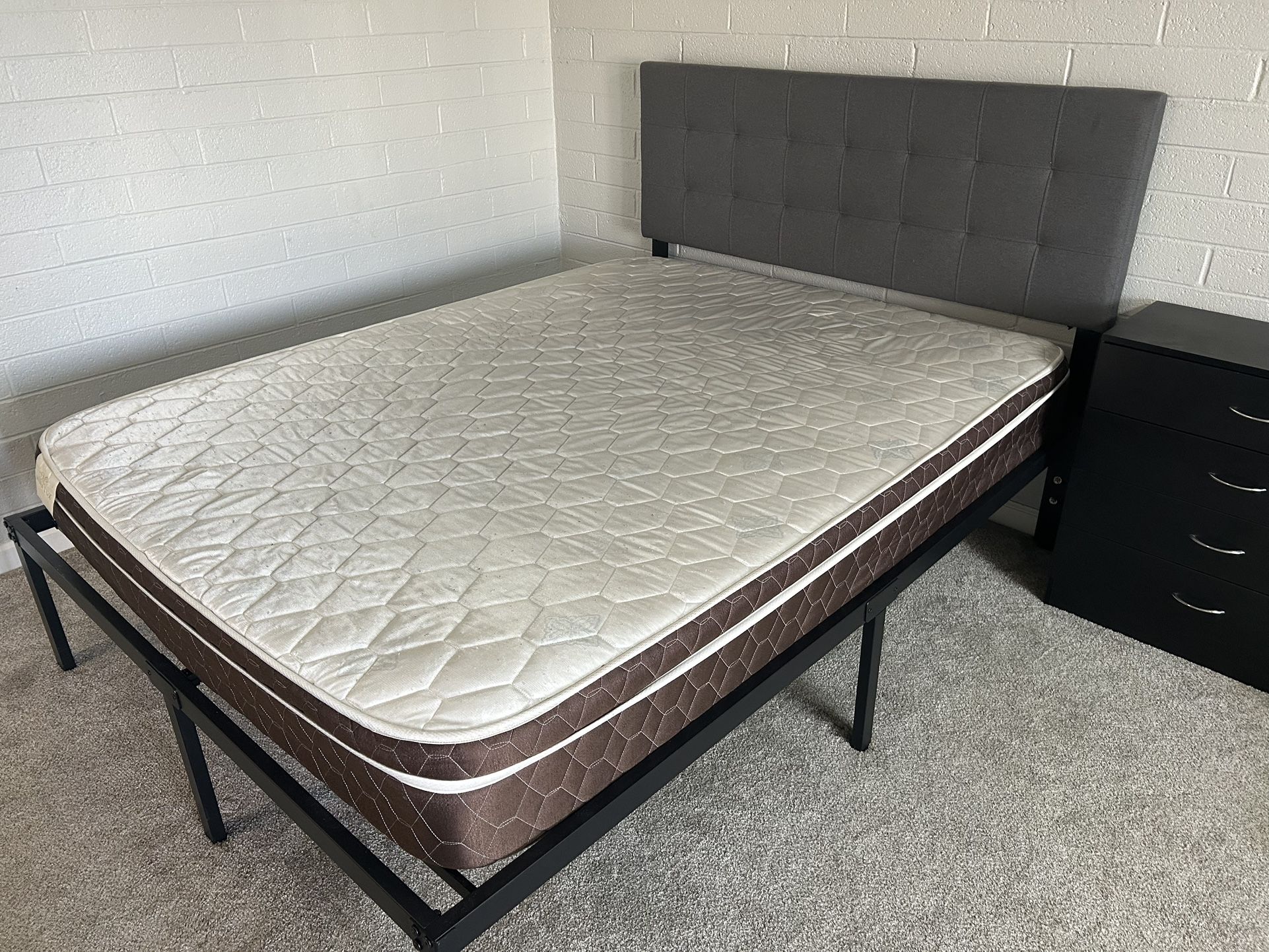 Queen bed frame and mattress
