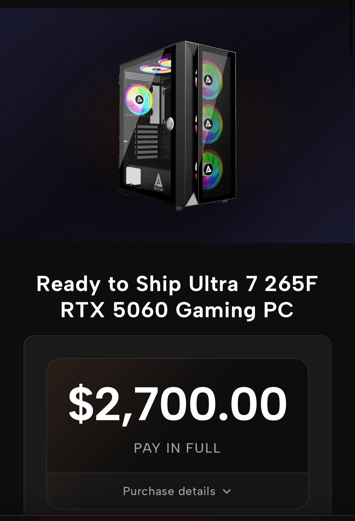 Ultra 7 265F RTX 5060 Gaming PC
