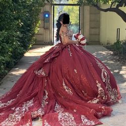 Princesa Quinceañera Dress – Style PR30198 (Wine/Gold)