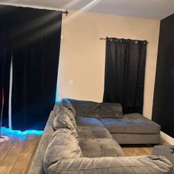 Grey American Signature Couch With Ottoman 