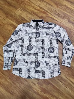 CHUXX Italian Design Men’s XL Slim Fit Stretch Button-Up Shirt Lion Chain Geomet