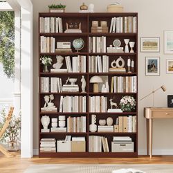 83.7" Tall Bookshelf Bookcase, 7-Tier Double Bookshelves, Cherry Modern Large Bookshelf with 14 Open Display Shelves, Tall Bookcase and Wide Book Shel