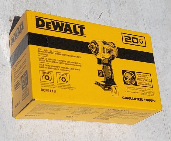 Brand New in Box DeWalt Brushless DCF911B, 1/2" Compact Impact Wrench w/ Hog Ring Anvil & Belt Hook (Tool only)