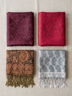 Set of 4 Elegant Pashmina Shawls / Scarves - Sequin & Paisley Designs
