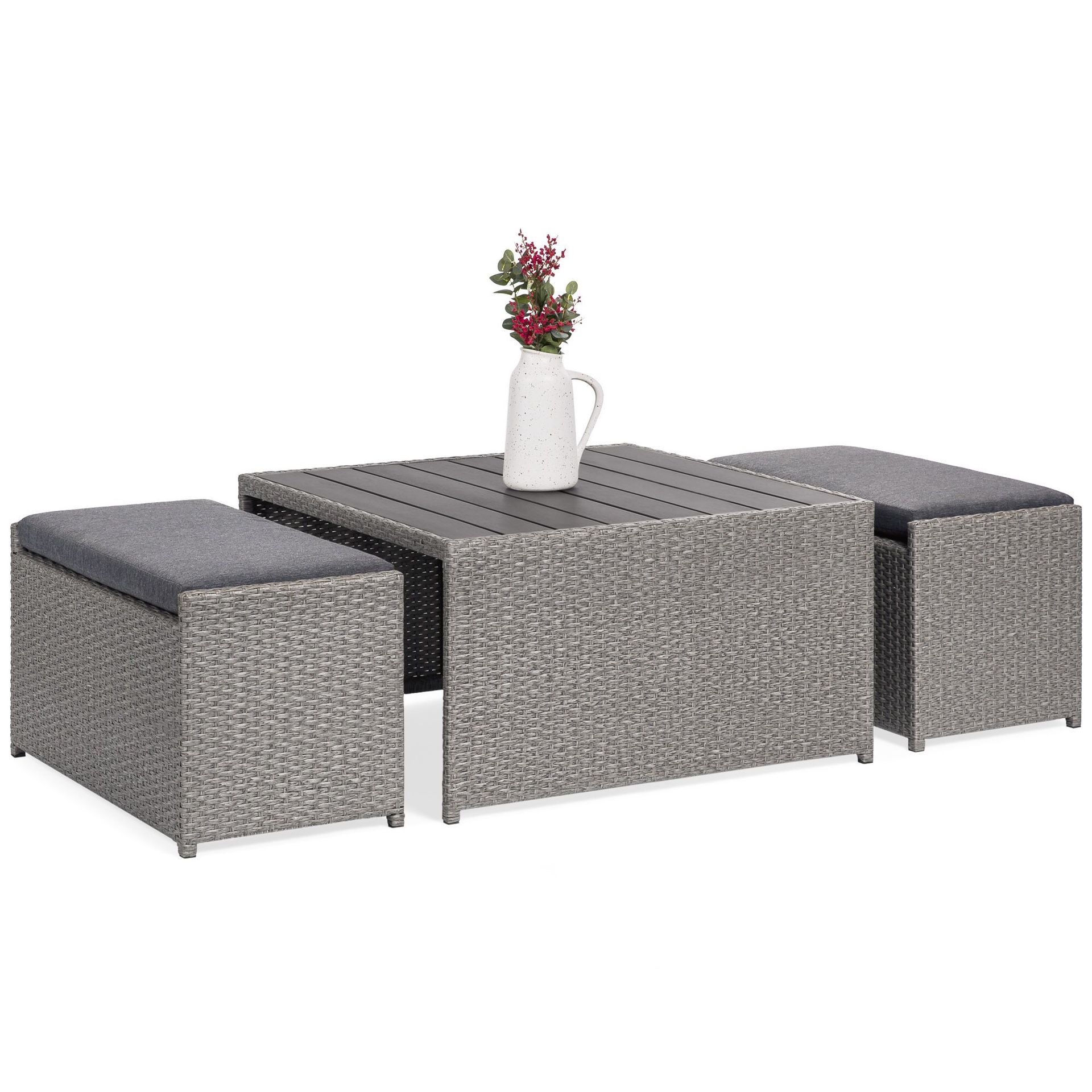 NEW Table and 2 Ottoman Set Outdoor Modern