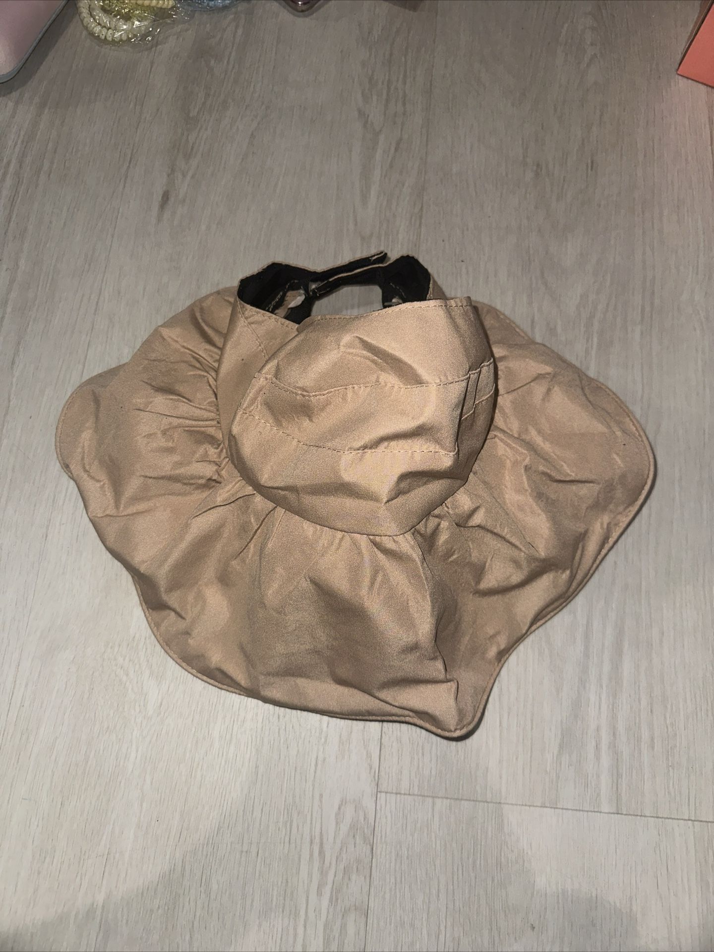 Women Wide Brim Ponytail Sun Hat Foldable Summer UV Protection Beige