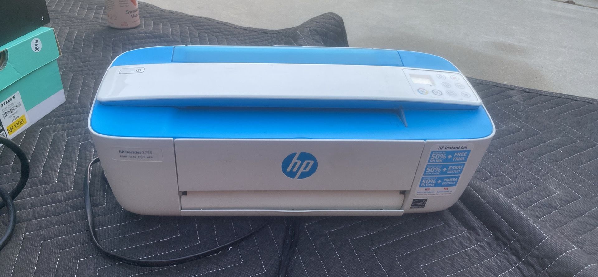 HP DeskJet 3755 Compact All-in-One Wireless Printer, HP Instant Ink, Works with Alexa - Blue Accent (J9V90A