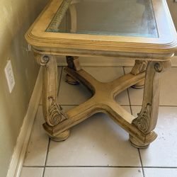 A Pair Of Wood And Glass Side Tables