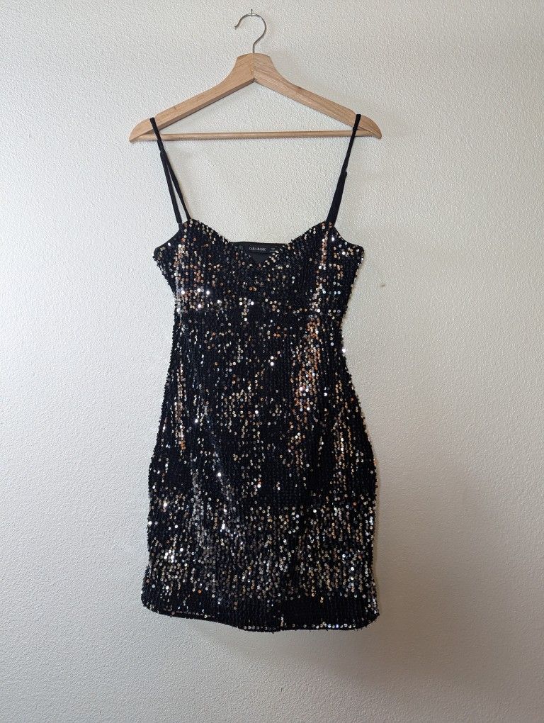 Zara Basic Black and Silver Sequin Embellished Mini Dress